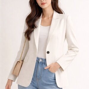 Women's Cream Pinstripe Single-Button Blazer